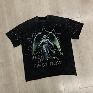 Oversized Rhinestone T <b>Shirt</b> High GSM 100% Cotton Graphic Printed DTF DTG Tee <b>Y2K</b> Streetwear Hip Hop Washed Fashion Unisex <b>Shirt</b> - Product Image 5