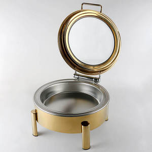 Luxury Gold Stainless Steel Chafing Dish Round <b>Buffet</b> <b>Server</b> with Lid Food Warmer Catering Serving Dish Hotel Tableware - Product Image 4