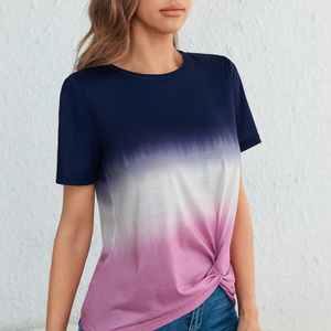 เสื้อยืดผู้หญิงลายมัดย้อม พิมพ์โลโก้ตามสั่ง เสื้อแฟชั่นลำลอง น้ำหนักเบา ผลิตจากผ้าฝ้าย สำหรับขายปลีกและโปรโมชั่น - Product Image 1