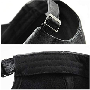 Casquette de baseball en cuir PU noir, 6 panneaux, réglable, unisexe, décontractée, couleur unie, logo sur le pan droit - Product Image 5