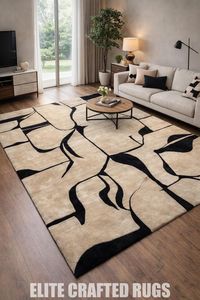 Handmade Hand Tufted Beautiful Multicolored Rug Customizable Size soft for Living room office hotel commercial use beige black - Product Image 2