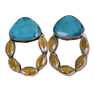 Pendientes colgantes de latón chapado en plata antigua con gemas de flor estilo bohemio para mujer, ideales para fiestas y ocasiones especiales. - Product Image 1