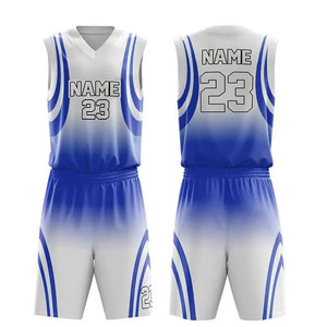 Ensemble de maillots de basket-ball sublimés personnalisés, col en V, sans manches, dégradé bleu et blanc, évacuation de l'humidité, vêtements de sport unisexes pour adultes - Product Image 3