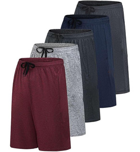 Shorts décontractés pour hommes, coupe classique, en tissu éponge 100% coton, taille haute élastique, anti-plis, multi-poches, brodés, couleur personnalisée, 160g - Product Image 1