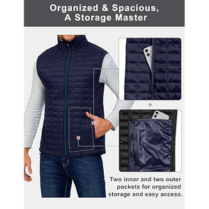 Puffer Vest <b>Men</b> <b>Navy</b> Blue Eco-Friendly Heated Winter Solid Insulated <b>Gilet</b> Turtleneck Zipper Closure Casual Outdoor - Product Image 5