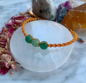 Green Aventurine Energy Bracelet Handmade Macrame Orange Cord Boho Healing Gemstone Jewelry - Product Image 4