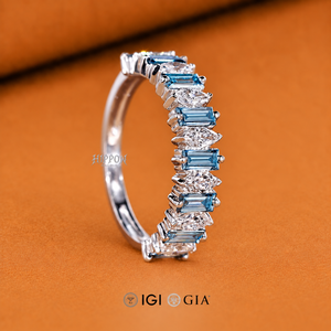 Anillo de Boda con Diamantes Azules Baguette y Marquise, Anillo Apilable de Media Eternidad para Anillo de Compromiso, Anillo de Diamantes Alternativo, Regalos - Product Image 3
