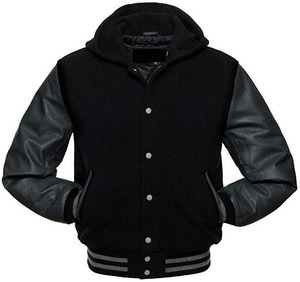 Veste universitaire à capuche personnalisée, corps en laine, manches en cuir PU, veste Letterman, OEM, marque privée, streetwear, vêtements d'extérieur - Product Image 1