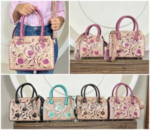 Bolso de Hombro de Cuero Vacuno Grabado a Mano con Diseño Floral, Estilo Vintage y Elegante, para Mujer, de Lujo, OEM ODM - Product Image 3