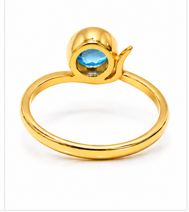 Blue Topaz Gold Plated <b>Ring</b>, Handmade Round Blue Topaz Gemstone <b>Ring</b>, December Birthstone Gift for Her, <b>Dainty</b> Gold Jewelry - Product Image 2