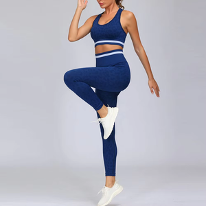 OEM Women Yoga Set Custom Gym Wear Fitness Clothing Yoga Set Ribbed <b>Seamless</b> <b>Leggings</b> Sports Bra Workout Set - Product Image 2