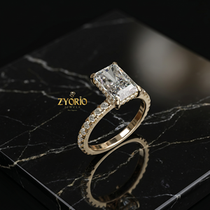 Radiant Cut Diamond Engagement <b>Ring</b> in 14K Gold <b>Thin</b> Pave Wedding <b>Ring</b> - Product Image 3