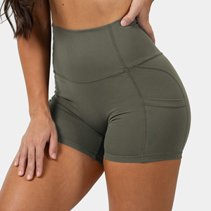 High Waist Olive Green Sporty Shorts Pockets Quick Dry Spandex Knitted Fabric Regular Fit Elastic Waist Solid Color <b>Skirts</b> - Product Image 1