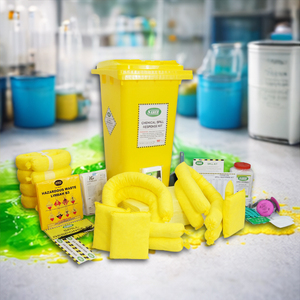 Kit de Respuesta a Derrames Químicos de Alta Absorbencia de 120L (33 Galones), Contenedor con Ruedas Amarillo, Set Absorbente para Materiales Peligrosos, para Control de Emergencias de Ácidos y Álcalis - Product Image 3