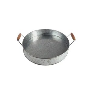 Assured Round Metal Decorative Tray With Wooden Handles Industrial Style Single-Piece Package - Product Image 1