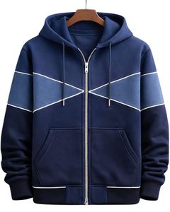 Sudadera con capucha azul marino personalizada para hombre, con cremallera en contraste, de algodón y forro polar, estilo casual urbano, chaqueta de invierno, fabricante personalizado - Product Image 1