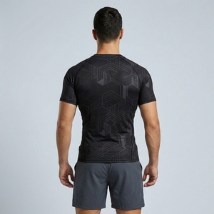 Mens Sporty Athletic Compression Jersey Solid Half Sleeve Shirt Front Fitted Custom Fitness Workout Gym Training Running Sports - Product Image 6