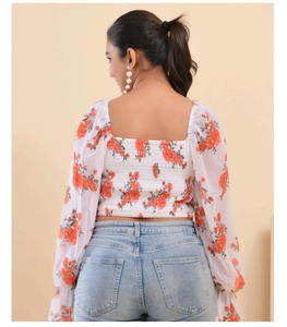Blusa Elegante Asimétrica de Georgette Estampada, Manga Larga, Suave, Ligera y Cómoda para Mujer, Ideal para Fiestas, Oficina y Eventos Nocturnos - Product Image 2