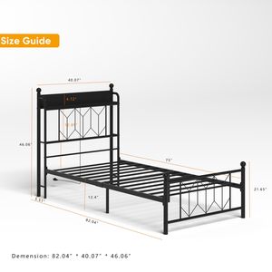 Solid Stable <b>Twin</b> <b>Bed</b> <b>Frames</b> with LED Headboard Charging Station Noise-Free No Box Spring Needed for Bedroom - Product Image 5