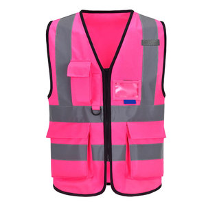 Chaleco de seguridad rosa de alta visibilidad con rayas reflectantes y múltiples bolsillos, chaleco de trabajo unisex - Product Image 1