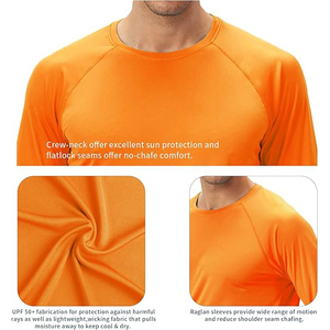 เสื้อแรชการ์ดแขนยาวสีส้มสำหรับผู้ชาย ป้องกันแสงแดด UPF 50+ แห้งเร็ว กระชับกล้ามเนื้อ เหมาะสำหรับว่ายน้ำ - Product Image 4