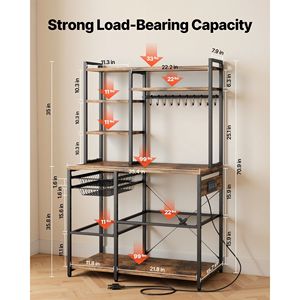 X-Shaped Support Bar 10 S-Shaped <b>Hooks</b> 5 Ft Power Cable Bakers Rack Power Outlet Kitchen Stand for Efficient Kitchen Storage - Product Image 3