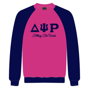 Sweat-shirt à col rond et manches raglan Delta Psi Rho Sorority, rose, en coton et poly, motif 'filling the voids', pull décontracté Greek Life - Product Image 2