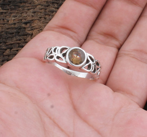 Anillo de Citrino Natural, Chapado en Plata de Ley 925, Corte Redondo, Gema Amarilla, Joyería de Alta Calidad para Mujer, Venta al por Mayor - Product Image 3