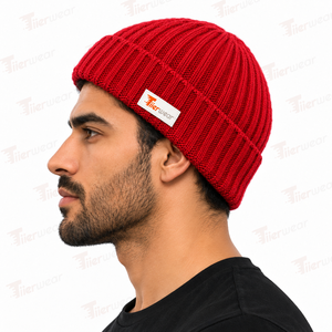 Gorro de Punto Rojo para Hombre Tiierwear, Color Sólido, Cálido para Invierno, Gorro Casual 100% Acrílico, Unisex para Adultos - Product Image 2