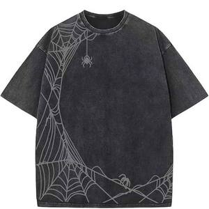 เสื้อยืดผู้ชายไซส์ใหญ่ สีดำ ผ้าฝ้าย พิมพ์ลายใยแมงมุม แขนสั้น สไตล์ลำลอง เสื้อฤดูร้อน ผ้าถักย้อมสีพื้น - Product Image 2