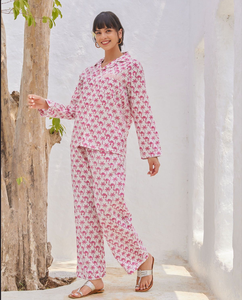 Ensemble de pyjama en coton imprimé pour femmes, ensemble de pyjama à manches longues, vêtements de nuit doux et respirants, vêtements de détente, deux pièces, vêtements de maison - Product Image 1