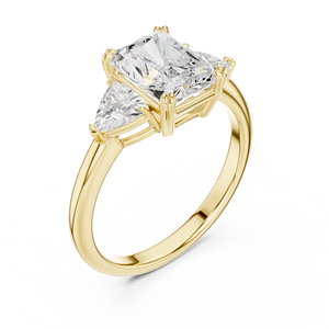 Anillo de Compromiso de Oro Amarillo de 14K con Diamante Cultivado en Laboratorio Certificado por IGI de 2CT, Corte Radiante y Corte Trillón Lateral, para Aniversario o Boda - Product Image 2