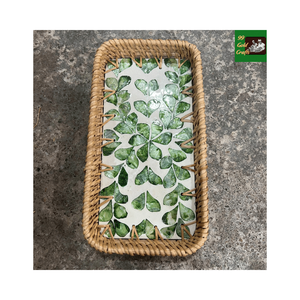 Plateau en rotin tressé à la main avec incrustations de nacre laquée et de céramique, pour la décoration de table, vente en gros - Product Image 4