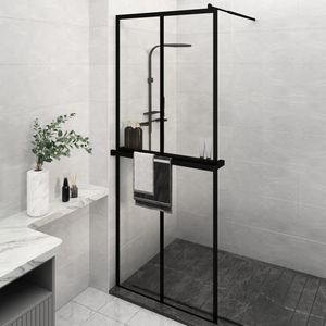 Mampara de Ducha Negra de 31.5"x76.8" con Estante, Hecha de Vidrio ESG y Aluminio - Product Image 1