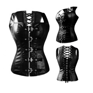Wholesale High Quality Women Sexy Bustier Lace Leather Corset Top with g String Women's Genuine Leather Corset - Product Image 4