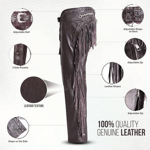 Samroz Sports Chaps en Cuir Personnalisables pour Hommes et Femmes, en Cuir de Vachette Pleine Fleur Premium, Style Western Cowboy Moto, Faits Main, Marron Foncé, Toutes Tailles - Product Image 4