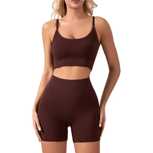 Women's Solid Lightweight Breathable Yoga Suit 2-Piece Crop Top T-Shirt Short <b>Pants</b> High Waist <b>Spandex</b>/Nylon Recyclable - Product Image 4