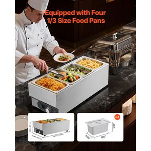 Scaldavivande Elettrico Commerciale 1500W in Acciaio Inox, Riscaldamento Rapido, da Banco, per Buffet, Bain Marie, Controllo Manuale della Temperatura 4 in 1 - Product Image 3