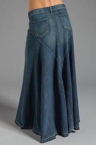 Jupe longue en jean taille haute pour femme, coupe trapèze, couleur unie, boutonnée sur le devant, coupe ample, décontractée, en tissu de coton délavé, style printemps - Product Image 2