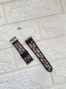 Correa de reloj de cuero genuino hecha a mano de primera calidad, correas de reloj de cuero de repuesto suaves con diseño Floral occidental bohemio personalizado - Product Image 2