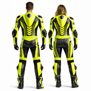 Traje de Motociclismo de Cuero de una Pieza en Amarillo Neón y Negro, con Protección CE, para Hombres y Mujeres, para Carreras Profesionales - Product Image 2