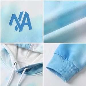 Unisex Oversized Hoodie Gradient Blue <b>White</b> <b>Tie</b> Dye Print Front Pocket Breathable Casual Hooded Sweatshirt Spring Style - Product Image 4