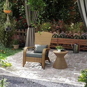 Sedia Adirondack Grigio Antracite per Patio, Terrazza o Giardino in Rattan PE, Vimini, Plastica e Legno con Morbidi Cuscini e Schienale Alto Curvo - Product Image 2