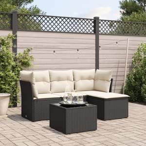 Ensemble de canapés de jardin en rotin PE noir avec structure en acier thermolaqué et verre trempé, mobilier d'extérieur haut de gamme - Product Image 1