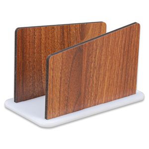 Porte-mouchoirs en bois moderne sur pied avec base blanche et finition noyer - Product Image 5