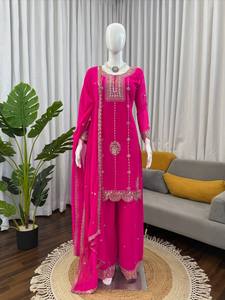 Traje de Fiesta Vintage TOP PLAZZO con Dupatta, Tela Foux Georgette con Bordado de Hilo y Lentejuelas, Largo hasta la Rodilla, Corte Regular, Secado Rápido - Product Image 6