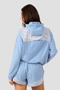 Ensemble veste coupe-vent légère à capuche et short pour femme, survêtement athlétique à fermeture éclair intégrale, tenue de sport décontractée avec panneaux contrastés - Product Image 2