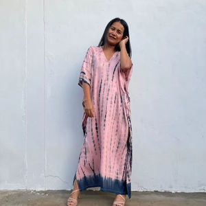 <b>Pink</b> Black Tie Dye Kaftan N 51 Women Beach Resort Vacation Dress - Product Image 1