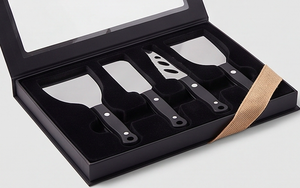 Stainless Steel <b>Cheese</b> <b>Knife</b> <b>Set</b> With Black Plastic Handles Durable Eco Friendly Kitchen Tools For Restaurant Use And Hotel Use - Product Image 4