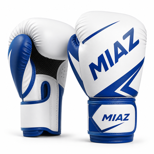 Guantes de Boxeo MIAZ de Cuero PU con Cierre, Transpirables, Ligeros, Unisex, Blancos y Azules, para Entrenamiento de Boxeo, Precio Económico - Product Image 1